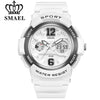 SMAEL White PU Watchband Women Dual Display Wristwatches Women Quartz Watch Lady Fashion Watches 30M Waterproof Relojes Mujer