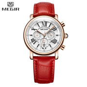 MEGIR Hot Chronograph Women&#39;s Watches Famous Luxury Top Brand Roman Numerals Female Clock Leather Quartz Ladies Watch Women 2058