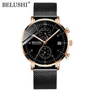 BELUSHI Fashion Watches Top Brand Luxury Ultra-Thin Mesh Steel Sport Quartz Watch Waterproof Clock Relogio Masculino