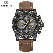 New MEGIR Men Watch Leather Strap Sport Quartz Clock 2022 Fashion Luxury Brand Mens Watches Waterproof Multi-function Wristwatch