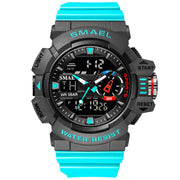 SMAEL Men Sports Watch Military Watches LED Quartz Dual Display Stopwatch Waterproof Outdoor Sport Men Wristwatches For Male