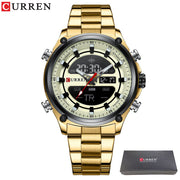 CURREN Men&#39;s Gold Watches Sport Led Digital Watches for Men Waterproof Stainless Steel Casual Sport Quartz Wristwatches