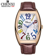 Men Watches Top Brand Luxury CHENXI Tonneau Quartz Watch Men Leather Waterproof 30M Watches Business Fashion Date Male Clock