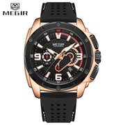 MEGIR Mens Watches Chronograph Military Waterproof Sport Quartz Watch Men Luxury Brand Male Wristwatch Big Dial Silicone Clock