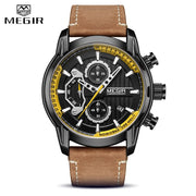 MEGIR Men&#39;s Luxury Brand Watch Fashion Blue Men Quartz Sport Watches Casual Leather Waterproof Chronograph Man Military Clock