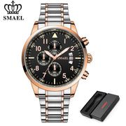 SMAEL Luxury Waterproof Watch Men Stainless Steel Business Quartz Wristwatch Fashion Casual Mens Sport Watches Relogio Masculino