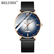 BELUSHI Ultra-thin Mesh Steel Watches Business Waterproof Clock Sport Quartz Watch Men Luxury Brand Date Analog Wrist Watch