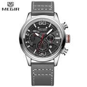 MEGIR New Watch Men Chronograph Luxury Brand Waterproof Sport Quartz Wristwatch Man Casual Leather Analog Watches Military Clock