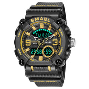 SMAEL Men Sports Watches Luxury Brand Military Waterproof Digital Quartz Watch Mens Dual Display Date Alarm Stopwatch Wristwatch