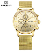 MEGIR Mens Watches Stopwatch Date Slim Quartz Watch Men Stainless Steel Mesh Band Chronograph Waterproof Wrist Watch Male Clock