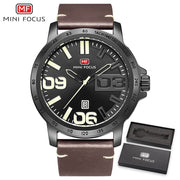 MINI FOCUS Mens Watches Top Luxury Brand Men Date Analog Wristwatch Male Leather Fashion Quartz Watch Relogio Masculino Clock