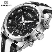 MEGIR Watch Men Top Brand Luxury Leather Military Sport Chronograph Quartz Mens Watches Big Dial Waterproof Relogio Masculino