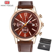 MINI FOCUS Top Brand Men Watches Luxury Fashion Mens Leather Watch Male Waterproof Date Chronograph Quartz Analog Military Clock