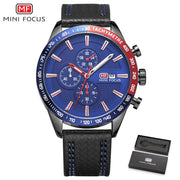 MINI FOCUS Men Watches Fashion Casual Men&#39;s Quartz Watch Chronograph Waterproof Sports Wristwatches Male Genuine Leather Clock