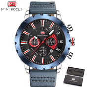 MINI FOCUS Luxury Brand Men Watch Waterproof Chronograph Date Quartz Man Watches Military Army leather Male Wristwatches Clock