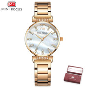 MINI FOCUS Women Watch Luxury Brand Fashion Quartz Ladies Rhinestone Watch Dress Wrist Watch Simple Rose gold Clock Reloj Mujer