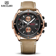 Men&#39;s Army Military Wrist Watch MEGIR Men Luxury Blue Watch Leather Sports Watches Mens Business Waterproof Quartz Clock Relogio