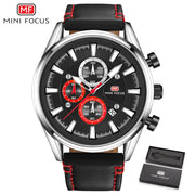 MINI FOCUS Men Watch Top Luxury Brand Genuine Leather Chronograph Quartz Male Watches Multifunction Calendar Display Clock