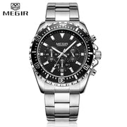 Top Brand MEGIR Men Quartz Watch Silver Steel Business Clock Chronograph Waterproof Mens Sports Watches Luxury Men Wrist Watch