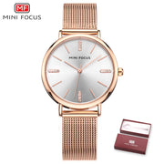 MINI FOCUS Fashion Simple Women Watches Girl Wristwatch Ultra Thin Quartz Watch Woman Stainless Steel Mesh Belt Ladies Clock