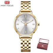 MINI FOCUS Brand Luxury Fashion Women Crystal Jewelry Gold Steel Quartz Watch Casual Ladies Dress Elegance Watches Women&#39;s Clock