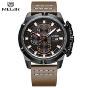 2022 New Fashion Style Top Brand MEGIR Men Watches Male Quartz Wristwatches Luxury Leather Watch Military Analog Quartz-Watch