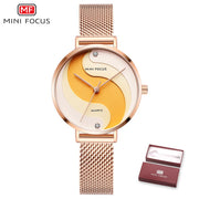 MINI FOCUS Watch Women Fashion Dress Quartz Watch Luxury Brand Ladies Full Steel Mesh Strap Waterproof Watches Female