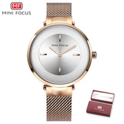 MINI FOCUS Wrist Watch Women Fashion Steel Quartz Watches Ladies Clock Relogio Feminino Ultra thin Dial Creative Ladies Watches