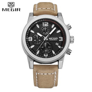 MEGIR Fashion Watch Top Brand Men Quartz Sport Chronograph Watches Mens Casual Waterproof Army Leather Clock Relogio Masculino