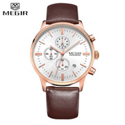 MEGIR Luxury Casual Men Watches Leather Strap Quartz Chronograph Top Brand Watch Military Sport Men relogio feminino Waterproof