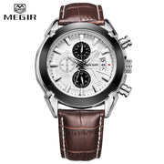 MEGIR Genuine Black Genuine Leather Watches Men Luxury Brand Quartz  Watch racing men Students Game Run Chronograph Wristwatches