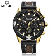 MEGIR Fashion Chronograph Mens Watch Quartz Sport Watches Men Leather Analog Business Clock Army Wristwatch Relogios Masculino