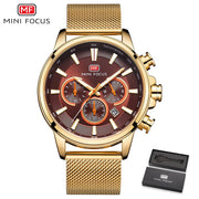 MINI FOCUS Men&#39;s Chronograph Wrist Watch Sport Stainless Steel Quartz Analog Watch Man Business Watches Mens Relogio Masculino