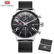 MINI FOCUS Man Quartz Stainless Steel Mesh Belt Chronograph Watch Men Relogio Masculino Fashion Brand Clock For Male Reloj Hombr