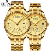 CHENXI Brand Set Women Golden Men Fashion Sport Quartz Watches Ladies Full Steel Business Waterproof Clock Relogio Masculino