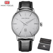 MINI FOCUS Men Watch Top Luxury Leather Classic Fashion Design Simple Date Display Waterproof Quartz Watch