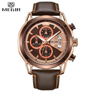 MEGIR Men Watches Waterproof Sport Chronograph Quartz Wrist Watch Relogio Masculino Top Brand Luxury Leather Watches Man Clock