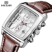 MEGIR Original Brand Quartz Men Watch Mens Genuine Leather Waterproof Military Watches for Male Chronograph Sports Wristwatch