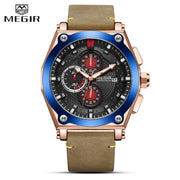 MEGIR Men Watch Top Brand Sport Analog Quartz Wrist Watch Leather Strap Chronograph Business Watches For Men Relogio Masculino