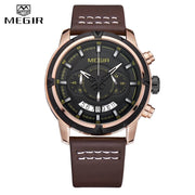 MEGIR Watch Luxury Brand Mens Sport Quartz Watches Leather Chronograph Wristwatch Men Date Waterproof Military Clock Man relogio