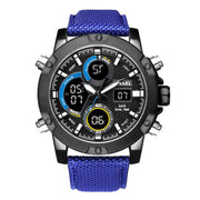 SMAEL Alloy Dial Watch Analog LCD Digital Display Outdoor Men Sport Quartz Movement Date Stopwatch Back Light Nylon Band Watches