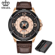 SMAEL Watch Men Fashion Sport Calendar Quartz Wrist Watch Classic Black Leather Waterproof Watches Luxury Military Male Clock