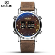 MEGIR Fashion Men Roller Design Business Clock Men Quartz Watch Leather Waterproof Casual Sport Mens Watches Relogio Masculino