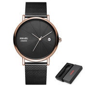 SMAEL Fashion Ultra-thin Mens Watches Waterproof Steel Mesh Belt Slim Quartz Watch Men Luxury Brand Classic Business Wristwatch