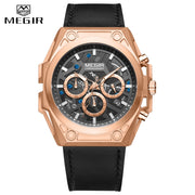 Top Brand MEGIR Men Watches Big Dial Leather Luminous Waterproof Sport Quartz Watch Men Clock Luxury Chronograph Reloj Hombre