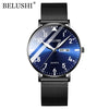 BELUSHI Men Watches Ultra-thin Waterproof Steel Mesh Quartz Watch Men Business Clock Date Calendar Wrist Watch Relogio Masculino