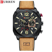 New CURREN Square Design Men Wristwatch Brown Leather Chronograph Casual Sports Watch Waterproof Luminous Male Clock with Date