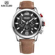 MEGIR Luxury Men&#39;s Watch Top Brand Sport Quartz Men Watches Chronograph Waterproof Man Leather Date Wristwatch Relogio Masculino