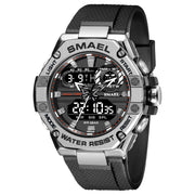 SMAEL Fashion Sport Watch for Men Digital-Analog Dual Movement Waterproof Multi-color Alloy Case LED Electronic Wristwatch Male
