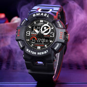 SMAEL Sport Watches For Men Digital LED Dual Display Waterproof Military Wristwatch Student Stopwatch Alarm Quartz Clock Male